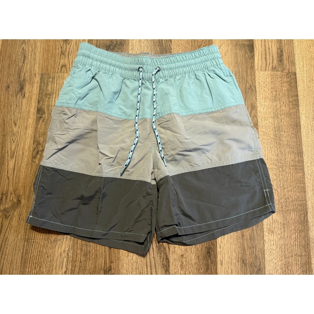 Merona Swim Trunks Mens Small Blue Gray Colorblock Adult Nylon Mesh Lined